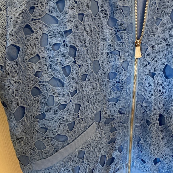 NWOT Isaac Mizrahi Lace Overlay Bomber Jacket in Blue - Picture 5 of 10